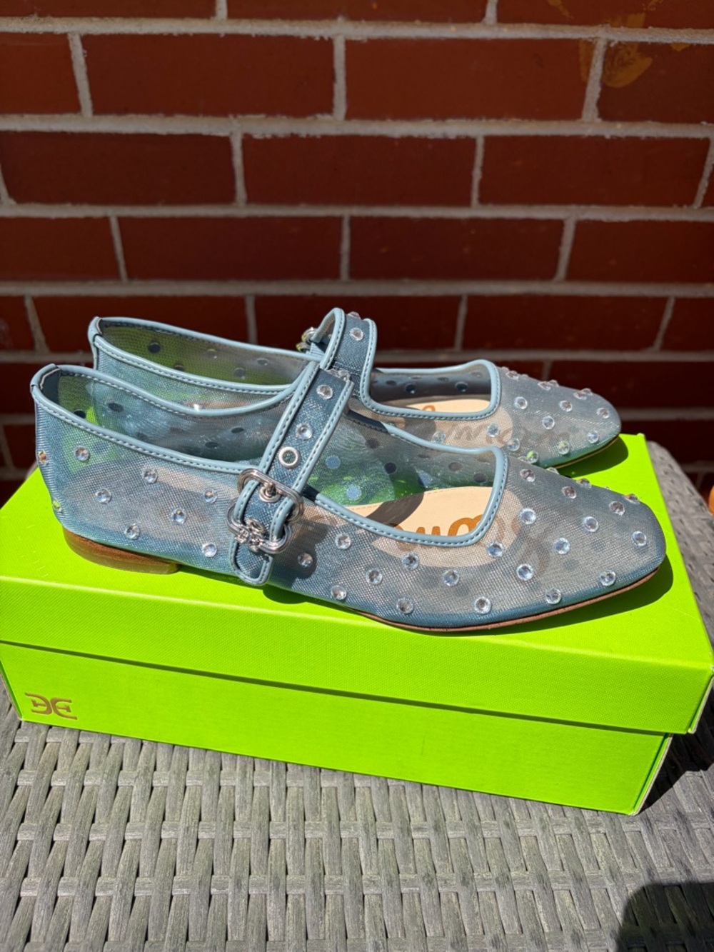 Sam Edelman Light Blue Jeweled Mary Jane Flats